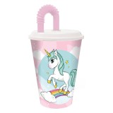 Pahar cu pai si capac, Stor, Unicorn, 430 ml