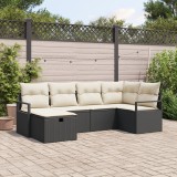 Set canapea gradina Gossi cu 6 piese si perne din ratan poliesteric negru, canapea gradina Gossi cu 2 locuri si perne din ratan poliesteric negru