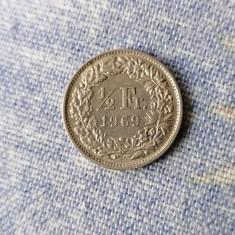 MONEDA 1/2 FRANC 1969 ELVETIA. Fara semn monetare.