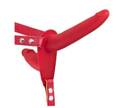 Strap-on pentru Femei-Double Dildo-Silicon, Rosu, Guilty Toys
