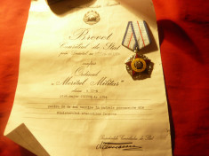 Ordinul Meritul Militar RSR cl II ,brevet semnat N.Ceausescu foto