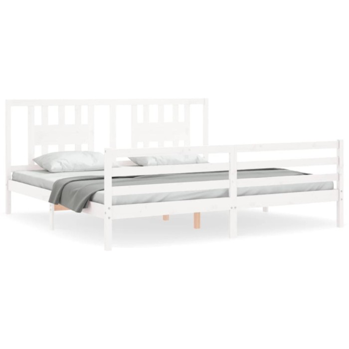 Cadru pat cu tablie 200x200 cm, alb, lemn masiv