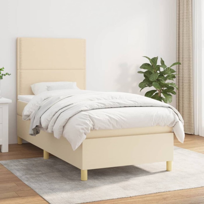 vidaXL Pat box spring cu saltea, crem, 90x190 cm, textil 3142222
