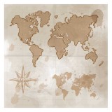 Harta de perete vintage, PVC rezistent la apa, 65x65 cm, fara sipci, set pentru decor interior