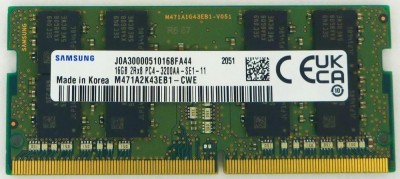 Memorie ram Laptop Samsung 16GB, DDR4, 2Rx8, PC4-3200AA, 3200Mhz, M471A2K43EB1-CWE, PC4-25600, CL22, Non-ECC, sodimm, 260 pini foto