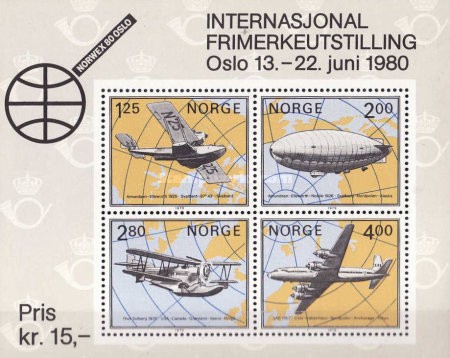 Norvegia 1979 - Expo aviatie, avioane, Zepelin, bloc neuzat