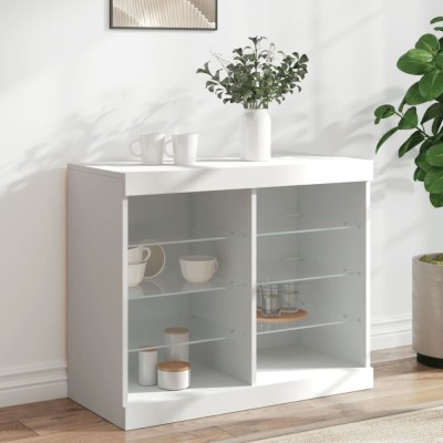 vidaXL Servantă cu lumini LED, alb, 81x37x67 cm foto