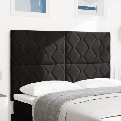 vidaXL Tablie LED , design Diamond Blocks, neagră, 144 cm, din catifea foto