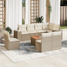 vidaXL Set canapele de grădină, 9 piese, cu perne, bej, poliratan