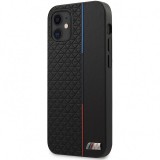 Husa TPU BMW Triangles Tricolor Line pentru Apple iPhone 12 mini, Neagra BMHCP12STRTBK