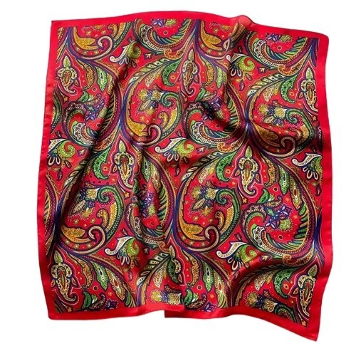 Esarfa satin paisley rosu multicolor