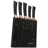 Set cutite din oțel inoxidabil, 6 piese, suport negru cu model maro, Klausberg