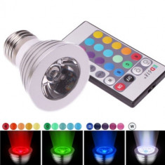 Bec Smart LED RGB Multicolor E27, Putere 3W, 16 culori cu control de la distanta din telecomanda foto