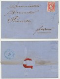 Romania 1868 timbru Carol I cu favoriti 18 bani circulatie rara pe plic Tg.-Ocna