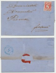 Romania 1868 timbru Carol I cu favoriti 18 bani circulatie rara pe plic Tg.-Ocna