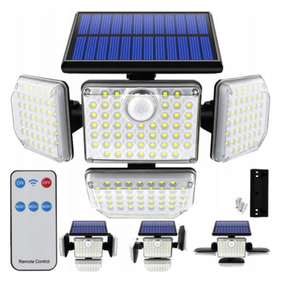 Lampă solară 140 LED + PILOT Senzor de mișcare și crepuscul foto