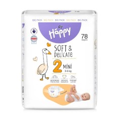 Scutece Happy Soft &amp; Delicate 3-6 kg Mini marimea 2, 78 bucati, Bella Baby