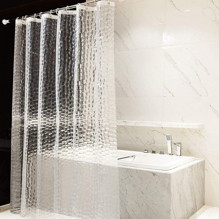 Oaki Perdele de duș lungă, semitransparentă, 72 x 78 inci, design cub de apă 3D,