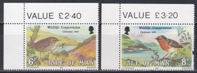 Isle of Man 1980 - Conservarea Faunei Sălbatice (val. 8P cu mic defect la zimti - vezi poze), MNH foto