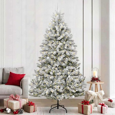 vidaXL Brad de Crăciun artificial Verde și alb 240 cm PVC și Metal 3395771 foto