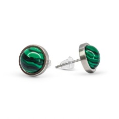 Cercei mici piatra Malachit, naturală 10 mm verde, surub inoxidabili