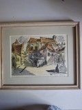 Fred Micos (1907 Cernauti&ndash;1995 Bucuresti),Peisaj din Sibiu,litografie originala
