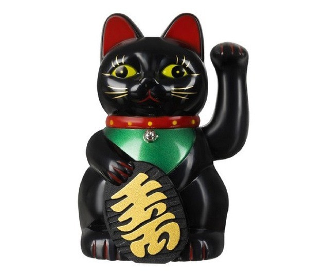 Pisica norocoasa Feng Shui,din plastic,aduce noroc si bogatie - Negru