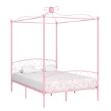 Cumpara ieftin Cadru de pat cu baldachin, roz, 140 x 200 cm, metal