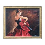 Tablou inramat pictat manual, Flamenco - Eleganta, 65x55cm ulei pe panza, gata de agatat pe perete