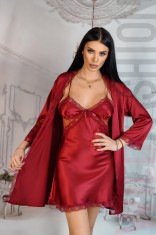 X713-81 Set 2 piese lenjerie casual din desu si halat cu material satinat