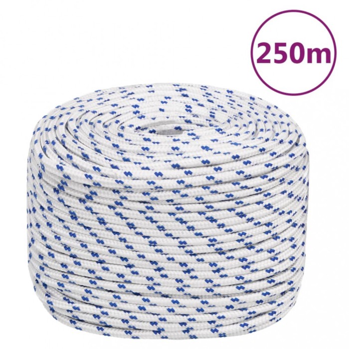 vidaXL Fr&acirc;nghie de barcă, alb, 8 mm, 250 m, polipropilenă
