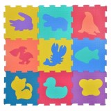 Covor copii puzzle cu animale format din 9 piese, multicolor, 3200 mm x 3200 mm, Oem