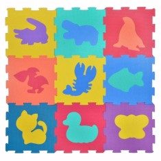 Covor copii puzzle cu animale format din 9 piese, multicolor, 3200 mm x 3200 mm foto