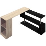 HOMCOM Birou de Colț cu Raft &icirc;n Formă de S, Birou Modern din Lemn, 140x120x78 cm, Lemn Natural | Aosom Romania