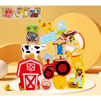 Joc Educativ tip puzzle din Lemn pentru Copii - 26 piese - Puzzle 3D Colorat cu Desene Animate, Jucarie Montessori - 45 cm lungime/ 13 cm inaltime foto