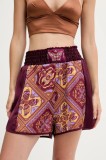 adidas pantaloni scurți x Farm Rio culoarea bordo, cu imprimeu, high waist, JW4482