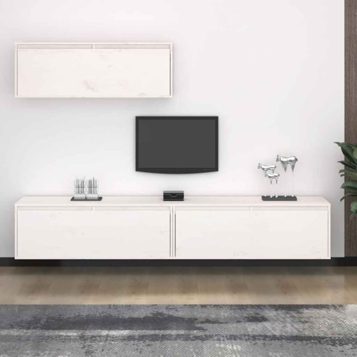vidaXL Set dulap TV, 3 buc., alb, lemn masiv de pin 3100140