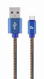 CABLU alimentare si date GEMBIRD, telefon, USB 2.0(T) la USB 2.0 Type-C(T),1m,premium,conectori auriti,impletit, negru (Jeans model), conetori albastr