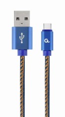 CABLU alimentare si date GEMBIRD, telefon, USB 2.0(T) la USB 2.0 Type-C(T),1m,premium,conectori auriti,impletit, negru (Jeans model), conetori albastr