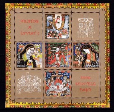 ✅ RO 2006 ,LP 1711a ,&amp;quot;Sfintele Pasti &amp;quot; T II, text stanga ,colita 369 II ,MNH foto