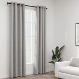vidaXL Perdele opace, aspect p&acirc;nză, cu ocheți, 2 buc., gri, 140x225 cm