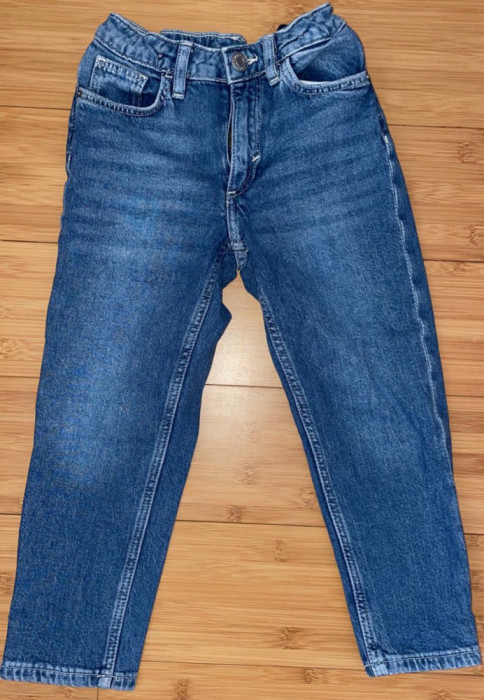 Pantaloni blugi jeans fata ZARA largi albastri cu buzunare 4/5 ani noi