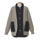 Jacheta lunga gri cu insertii denim negre