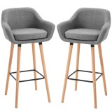 HOMCOM Scaun bar gri cu Pernă Confortabilă Lemn și &Icirc;nveliș din Țesătură, Set 2 Scaune de Bar Moderne,55x48x100 cm | Aosom Romania