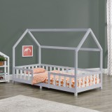 Cumpara ieftin Pat Copii Sisimiut tip Casuta Montessori, Dimensiuni 200x90cm, Lemn de Brad, Culoare Gri/Alb, [en.casa]