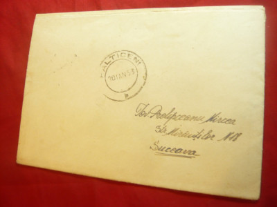 Plic francat cu 55 bani rosu circulat Falticeni-Suceava 1953 foto