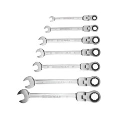 EXTOL PREMIUM set de chei combinate cu clichet ?i articula?ie, 7 buc; 8-10-12-13-14-17-19mm CrV, 72 din?i, rota?ie unidirec?ionala foto