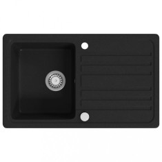 Chiuvetă bucătărie din granit,1 cuvă şi picurător reversibilă, Negru
