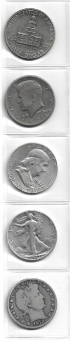 SUA - HALF DOLLAR 1912-1976 - Set 5 Monede dupa tip