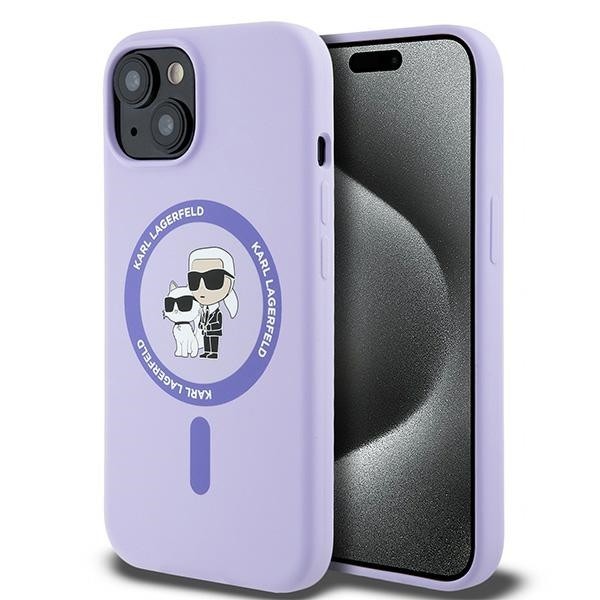 Husa MagSafe pentru Apple iPhone 15, Karl Lagerfeld, Silicone Ring Karl &amp; Choupette, Mov